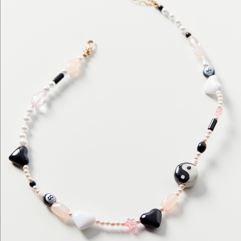 NWT Urban Outfitters Daria Pink White Black Beaded Charm Choker Necklace Y2K